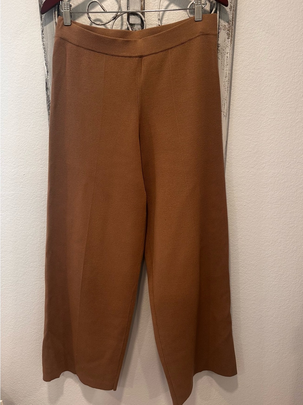 ZARA Women's Wide-Leg Crop Knit Pants in Brown